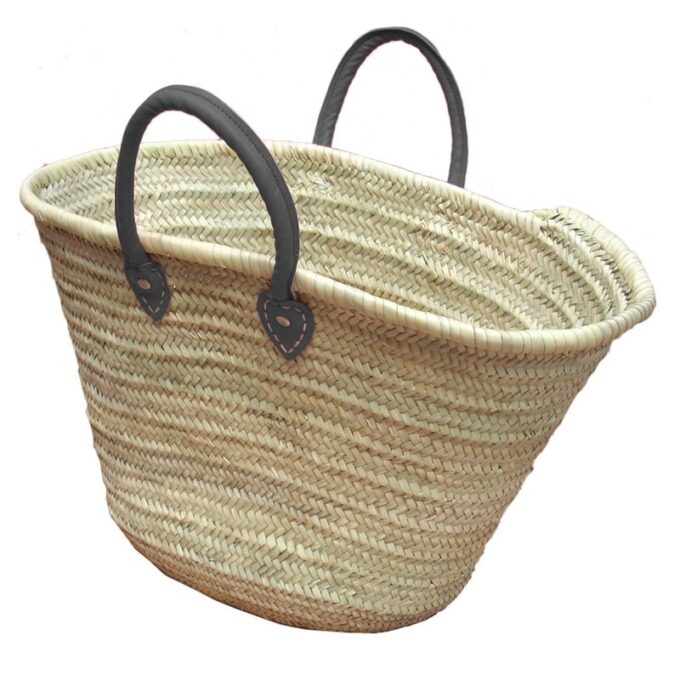 The Sun Basket Bag French Baskets Handles Leather Gray