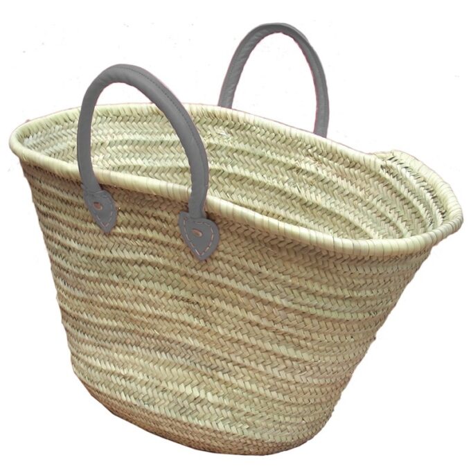 The Sun Basket Bag French Baskets Handles Leather Light Gray