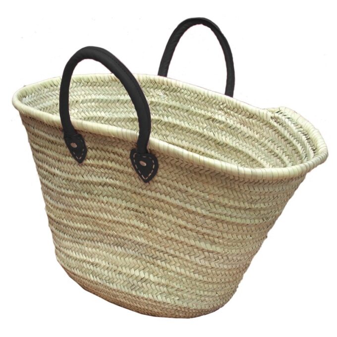 The Sun Basket Bag French Baskets Handles Leather Black
