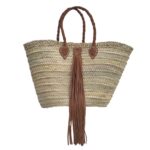 Straw Basket Leather Tassel Caramel