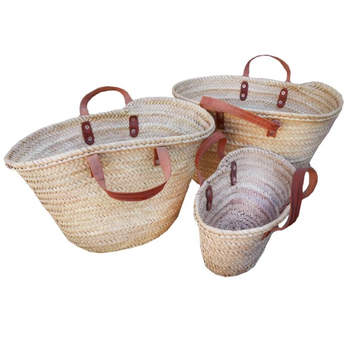 Straw Bags three flat handle Straw French baskets
