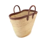 Straw Bag Natural French Basket Handle Leather Outline