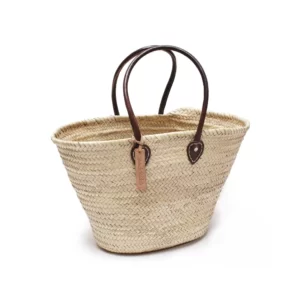 BANGSUN Woven Market Basket Portable French Grocery Straw Beach Bag Shopping Hand Navy 
