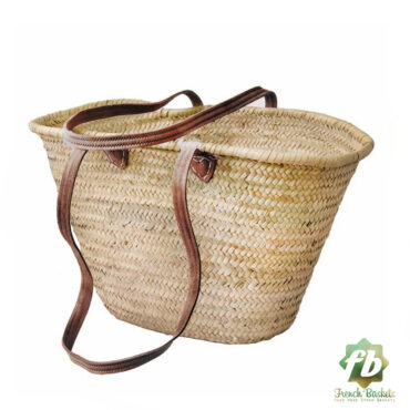 French Basket small wool pom pom sunlit : French Basket Moroccan Basket straw bag french market basket Beach Bag