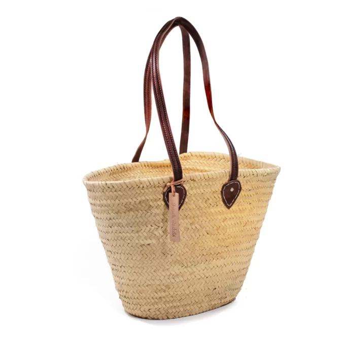 straw tote bag long Flat Leather Handle