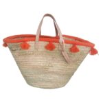 Straw beach bag French baskets pastel orange pompom