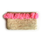 Straw Clutch Bags French Baskets PomPom pink