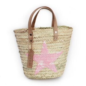 Mini Straw Bag Kids Pink Stars Spangle