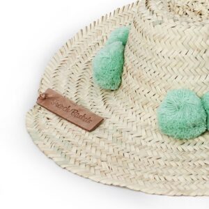Straw Hats pompom coral green