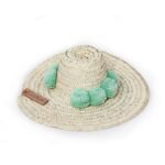 Straw Beach Hats pompom coral green