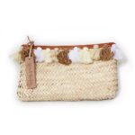 Straw Clutch Bags French Baskets PomPom necklace beige white brun