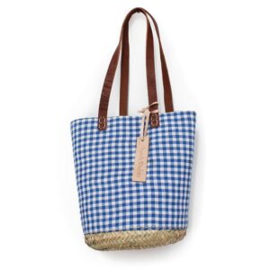 Straw tote Vichy Straw tote Blue gingham small Bags