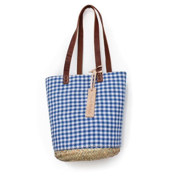Straw tote Blue gingham small Bags | French Baskets