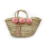 Natural Basket Beldi Small Pom Pom pink