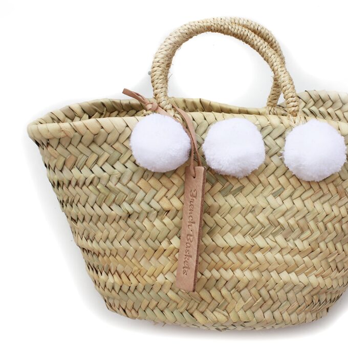 Natural Basket Beldi Small Pom Pom white