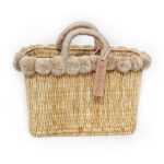 lovely Straw bag French Baskets Oblong Small Pom Pom beige