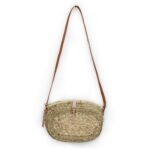 Jeanne Mini Crossbody Straw Bag with Natural leather closure and handle