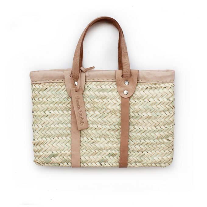 jackie small basket with leather natural