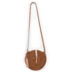 Small round Brown raffia bag with Leather handle