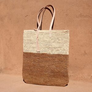 Tote bag made of raffia straw Natural and brun color