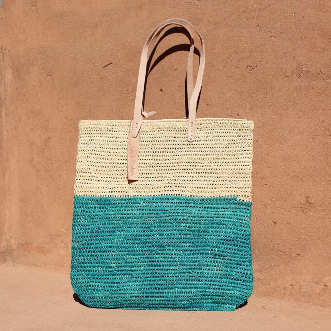 1362 Tote bag made of raffia straw Natural and lagoon color