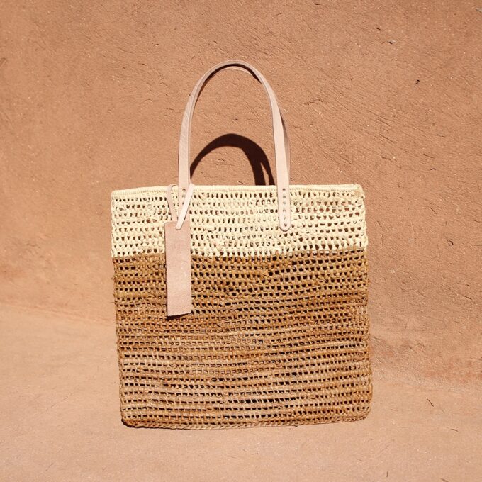 Medium Tote bag made of raffia straw Natural and brun color