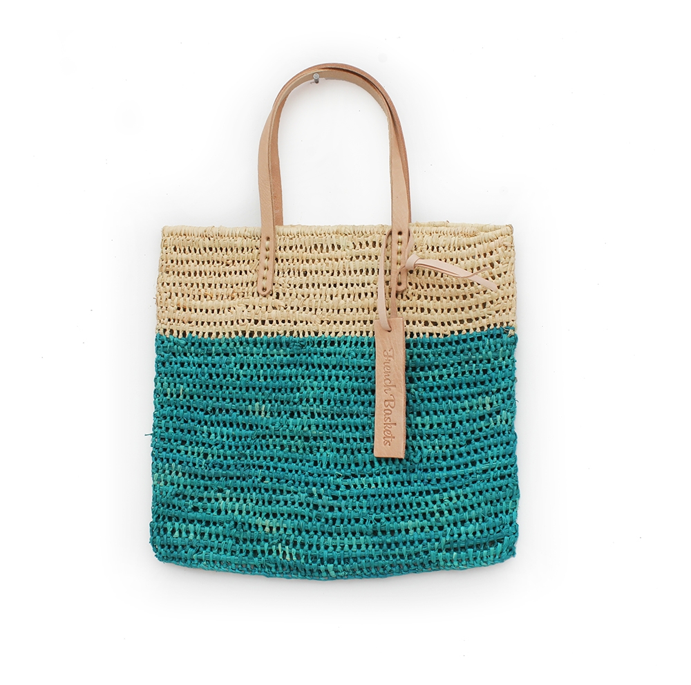 Raffia Handbag Medium straw Natural and lagoon color | French Baskets