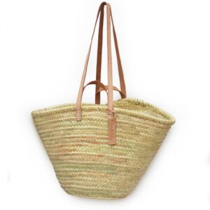 Natural Basket Flat Leather clear Handle Double
