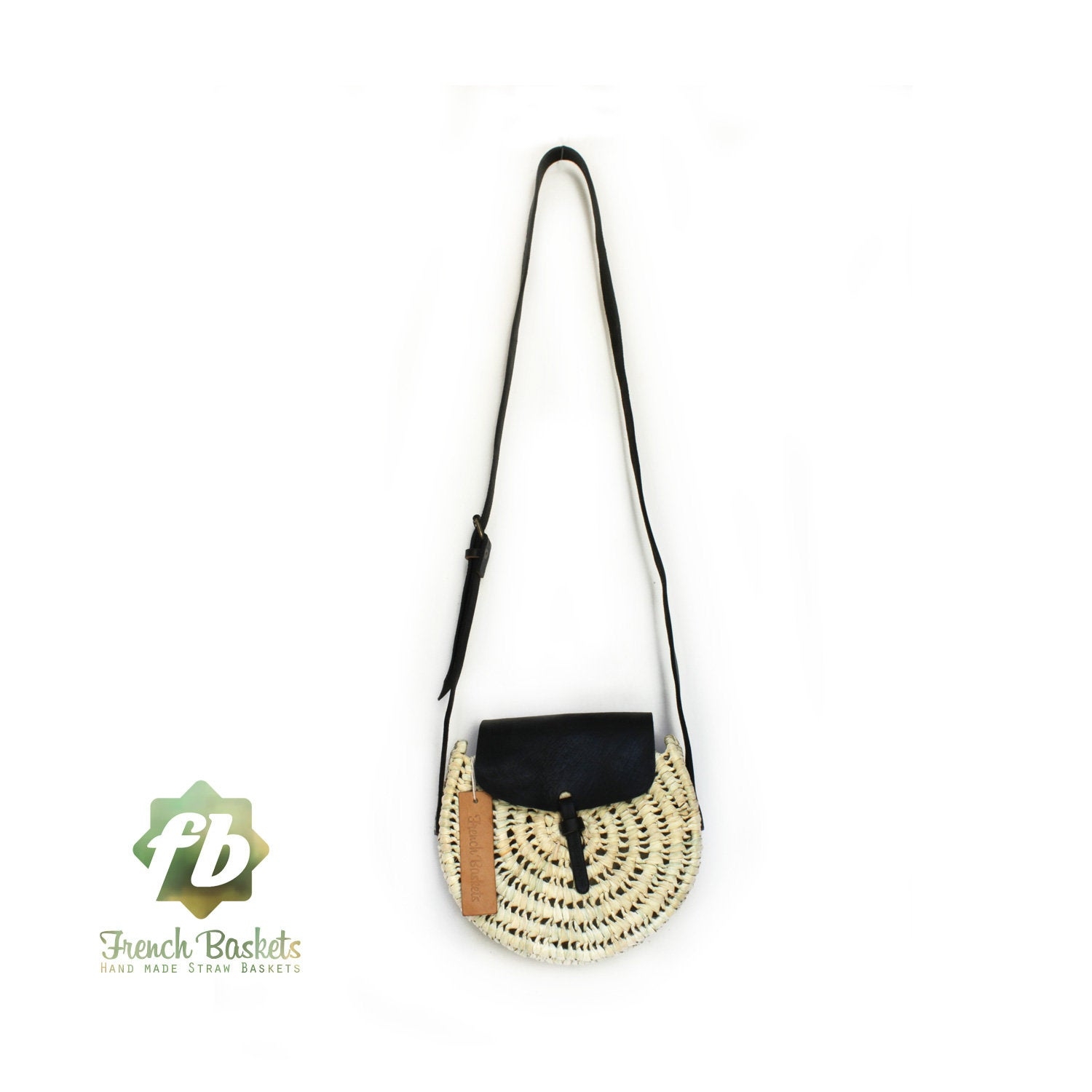 Crossbody Round straw bag Handmade wicker bag black natural Closure | French Baskets