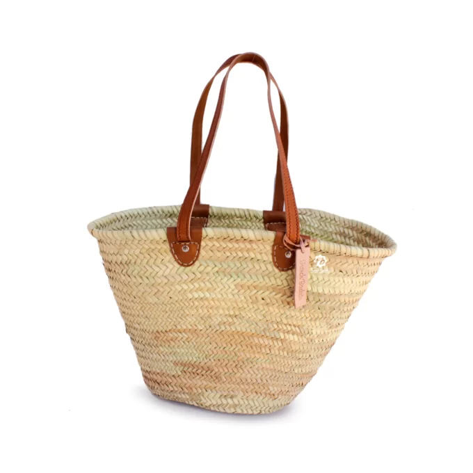 Luxury Straw Bag French Baskets Handmade long Flat Leather Handle