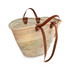 Luxury Straw Bag French Baskets long Flat Leather Handle V1