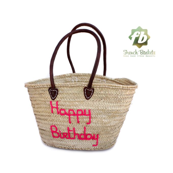 Customized straw bags French baskets Happy Birthday
