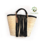 Small Straw handBag French Basket with black leather fringe