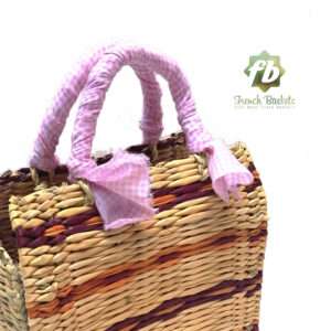 Straw handbag french baskets pink