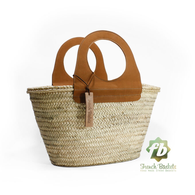 Straw Travel bag French Baskets handle Camel handmade leather goods