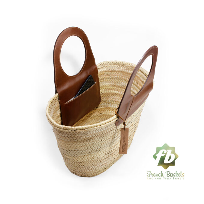 Travel Straw French Baskets handle Brown handmade leather goods