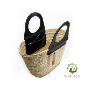 Travel Straw French Baskets handle Black handmade leather goods