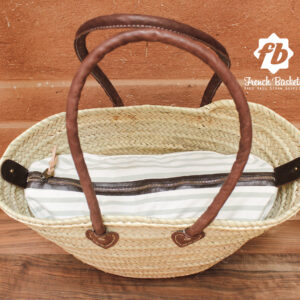 Straw bag French Basket Handle long and Detachable Inside Pocket