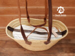 Straw Bag Flat Leather Handle double - French Basket with Detachable Inside Pocket